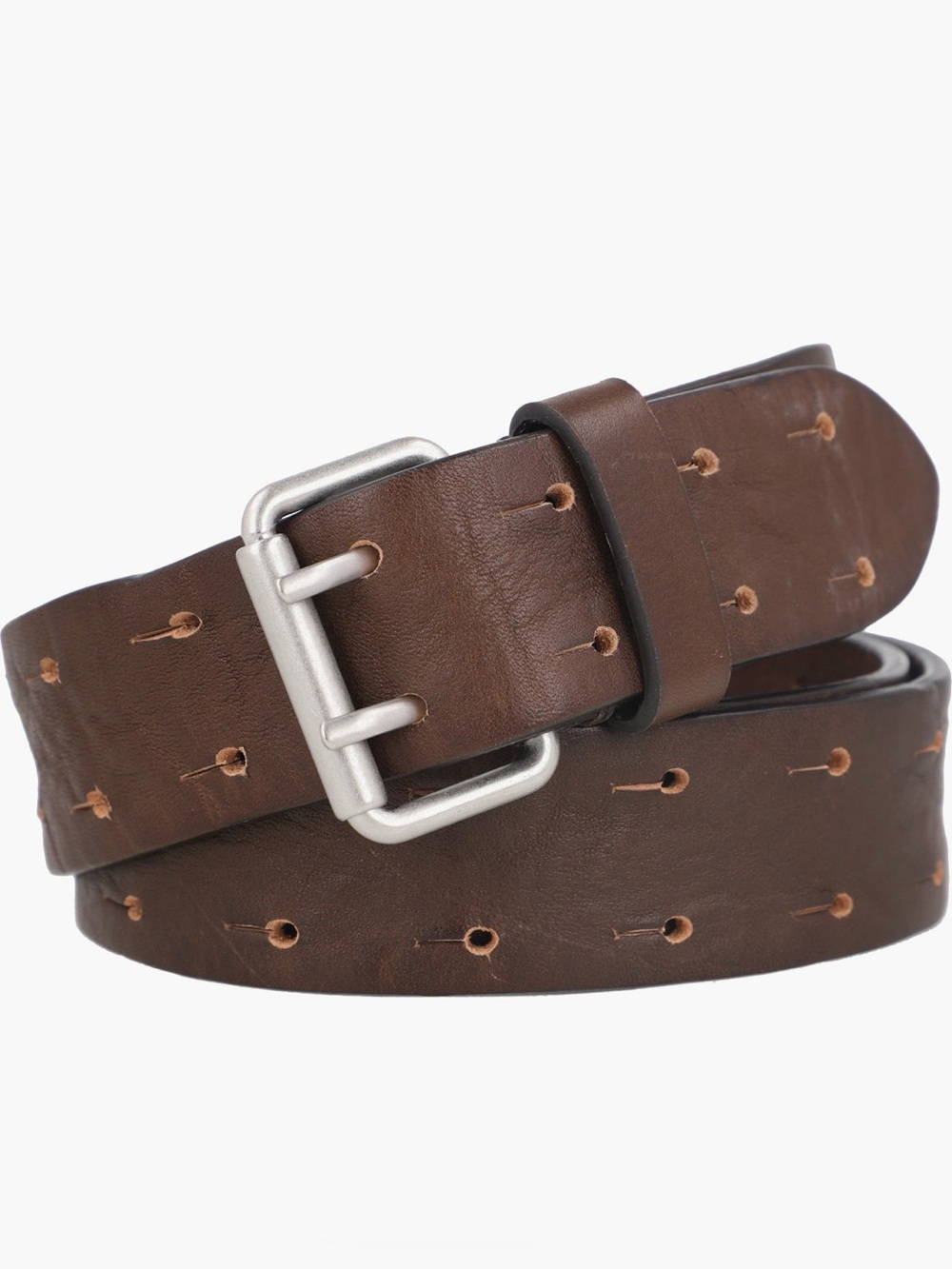 NWOT AllSaints Brown Leather Belt with Silver Buckle - size XL/42 - $79